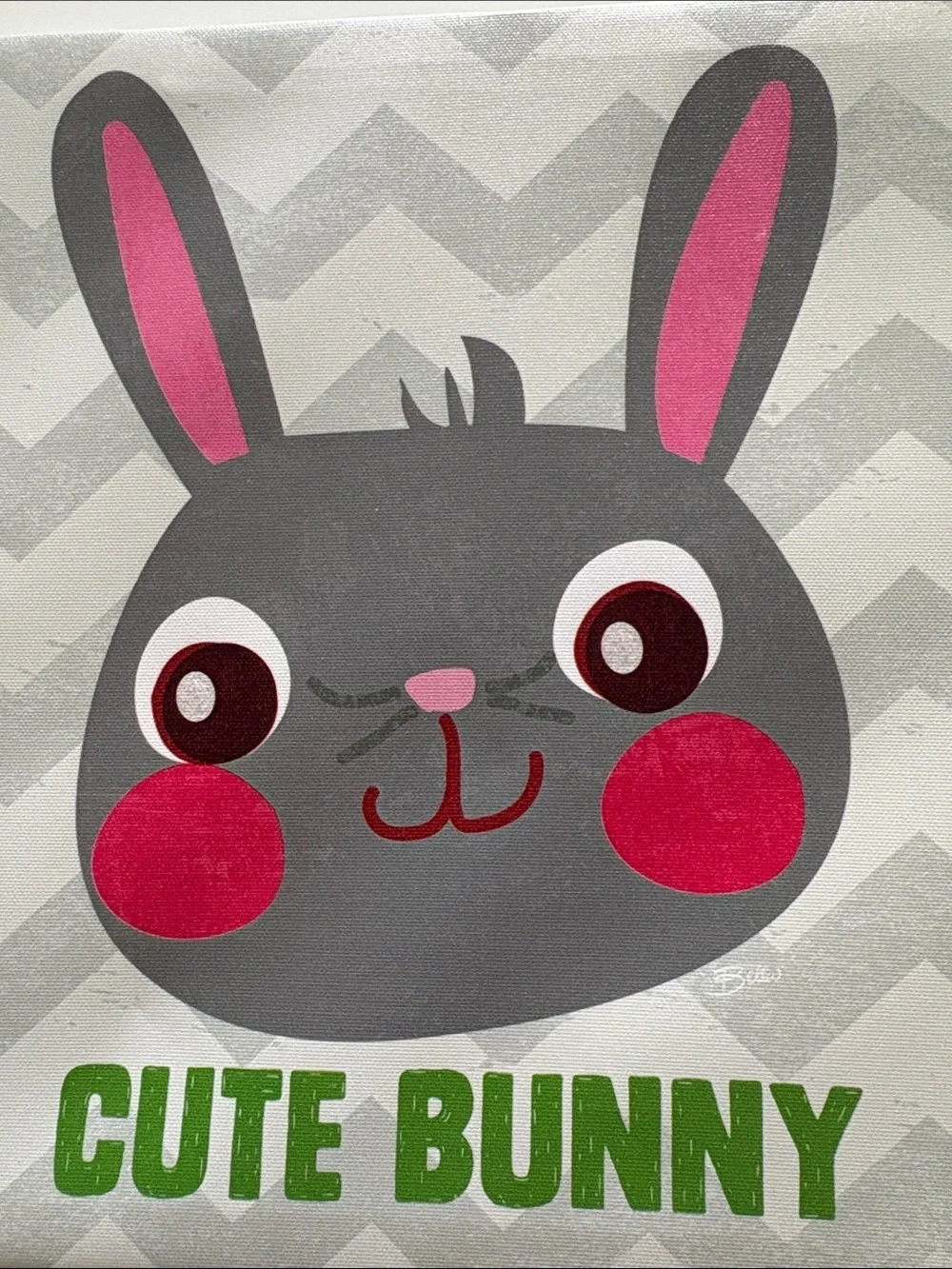 Cute Bunny Grey Chevron Wall Art Canvas 12”x 12”